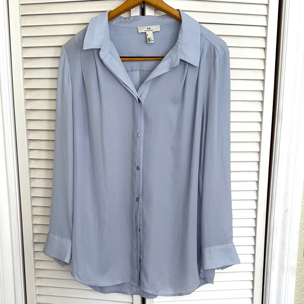 Halston Heritage Soft Blue Semi-Sheer Blouse - M